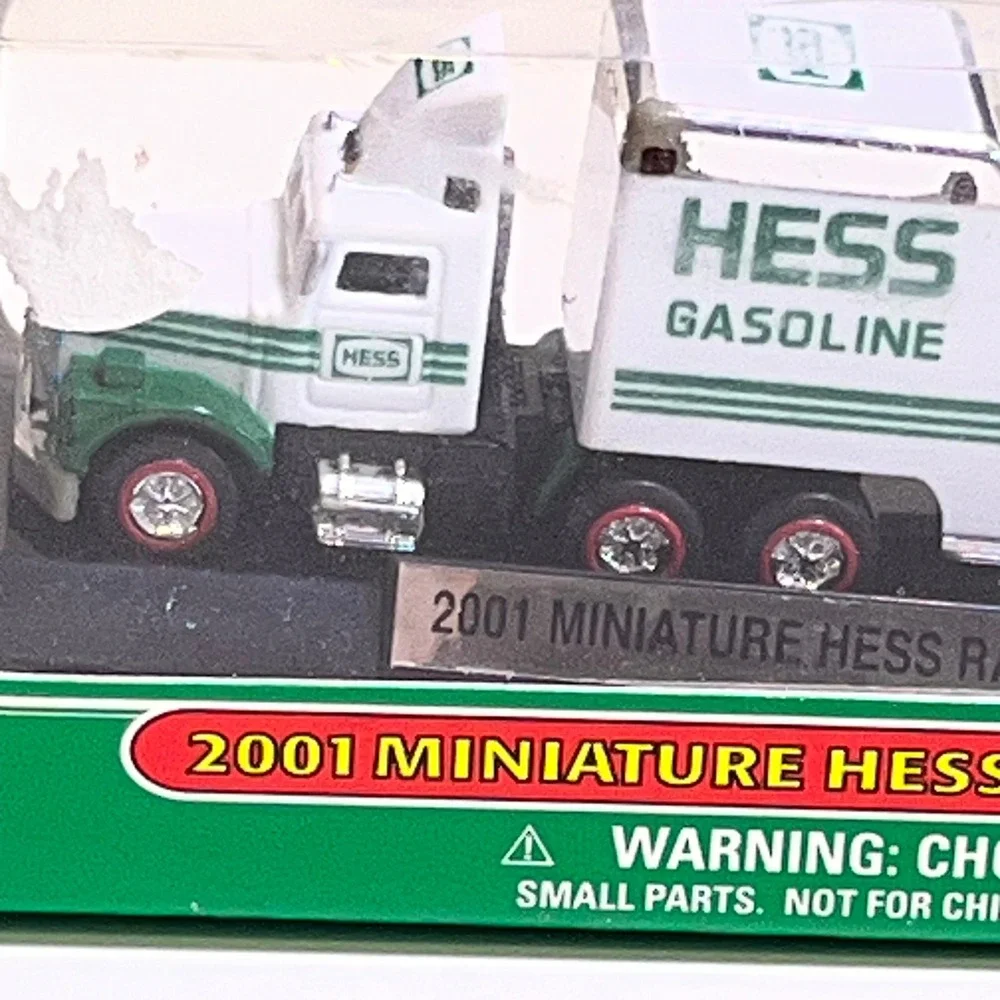 Hess 2001 Miniature Racer Transport White Green Toy Truck Set‎ Original Box